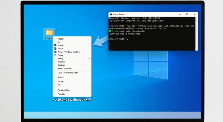 Windows 11 klasik sağ tık menüsü ayarı ekran görüntüsü